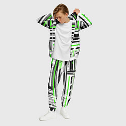 Костюм мужской Зелёно-белые технологические линии на чёрном фоне, цвет: 3D-белый — фото 2