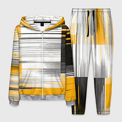 Костюм мужской Чёрные вертикальные полосы на жёлто-белом фоне, цвет: 3D-меланж