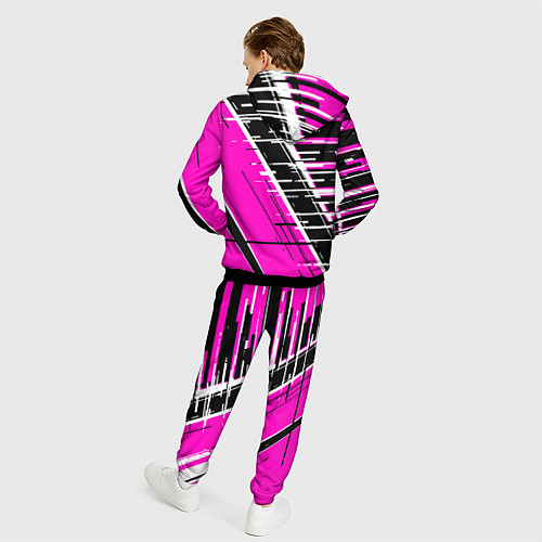 Мужской костюм Чёрно-белые глитч полосы на розовом фоне / 3D-Черный – фото 4