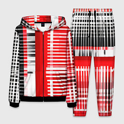 Костюм мужской Белые полосы на чёрно-красном фоне, цвет: 3D-черный