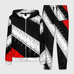 Костюм мужской Диагональные чёрно-белые полосы на красном фоне, цвет: 3D-белый
