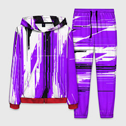 Костюм мужской Вертикальные чёрно-белые линии на фиолетовом фоне, цвет: 3D-красный