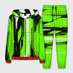 Костюм мужской Вертикальные чёрно-белые линии на зелёном фоне, цвет: 3D-красный