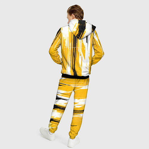 Мужской костюм Вертикальные чёрно-белые линии на жёлтом фоне / 3D-Черный – фото 4