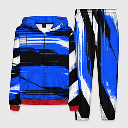 Костюм мужской Горизонтальные чёрно-белые линии на синем фоне, цвет: 3D-красный