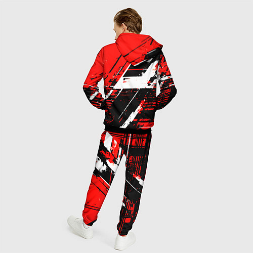 Мужской костюм Diagonal black and white stripes on a red backgrou / 3D-Черный – фото 4