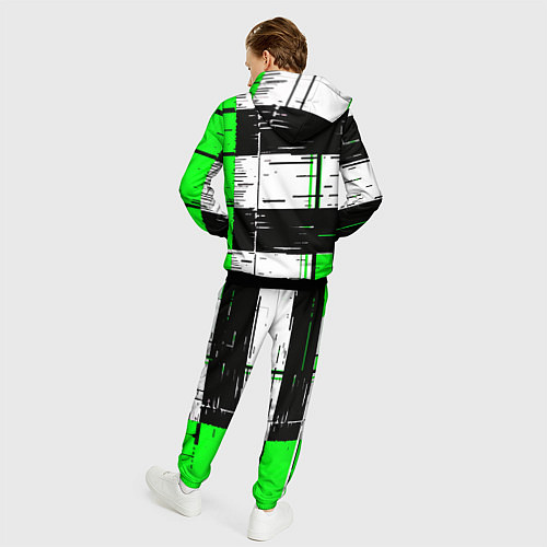 Мужской костюм Зелёные и чёрные полосы на белом фоне / 3D-Черный – фото 4