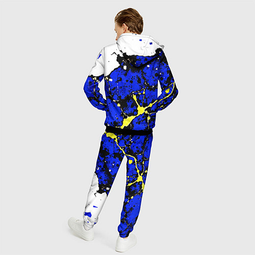 Мужской костюм Сине-жёлтая абстракция на белом фоне / 3D-Черный – фото 4