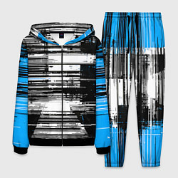 Костюм мужской Горизонтальные чёрные линии на бело-синем фоне, цвет: 3D-черный