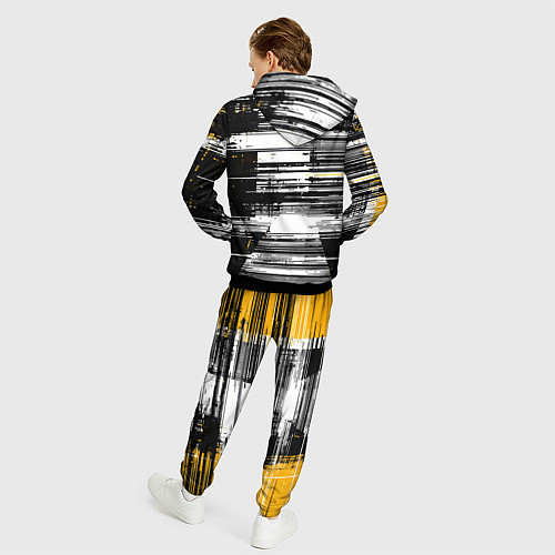 Мужской костюм Горизонтальные чёрные линии на бело-жёлтом фоне / 3D-Черный – фото 4
