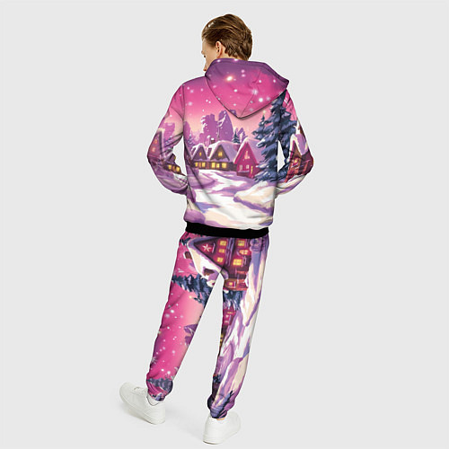 Мужской костюм Новогодние домики и фиолетовый закат / 3D-Черный – фото 4