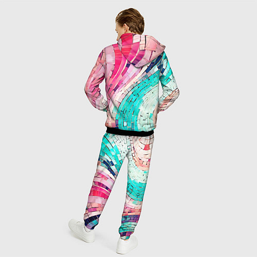 Мужской костюм Волнистые розово-голубые плитки / 3D-Черный – фото 4