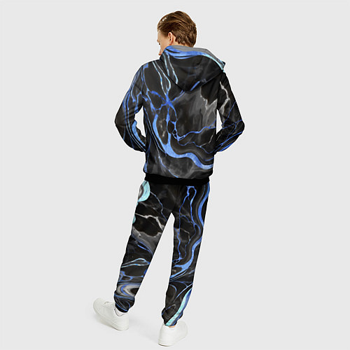 Мужской костюм Синие флюиды на чёрном фоне / 3D-Черный – фото 4