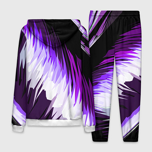 Мужской костюм Бело-фиолетовые острые полосы на чёрном фоне / 3D-Белый – фото 2