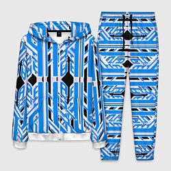Костюм мужской Бело-синие техно полосы на чёрном фоне, цвет: 3D-белый