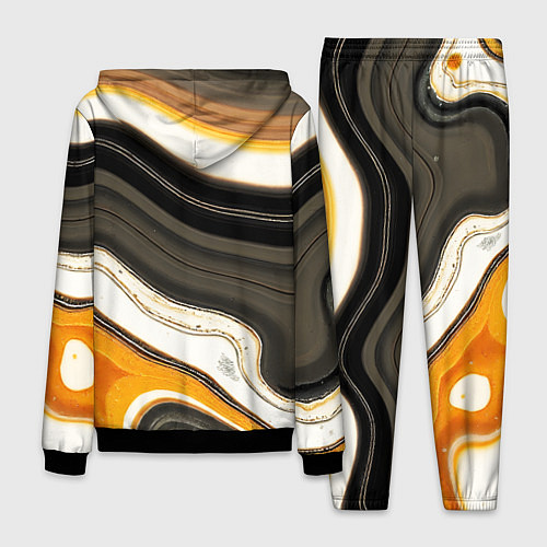 Мужской костюм Волнистые чёрно-жёлтые полосы на белом фоне / 3D-Черный – фото 2