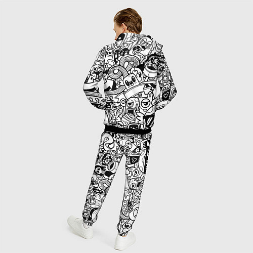 Мужской костюм Black and white doddle monsters / 3D-Черный – фото 4