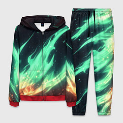 Костюм мужской Зеленое абстрактное пламя, цвет: 3D-красный