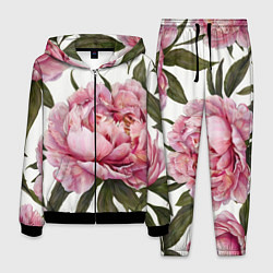 Костюм мужской Розовые пионы на белом, цвет: 3D-черный