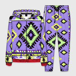 Костюм мужской Геометрический сиренево желтый орнамент ацтеков, цвет: 3D-красный