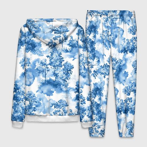 Мужской костюм Абстрактные деревья и облака- лесной паттерн аквар / 3D-Белый – фото 2