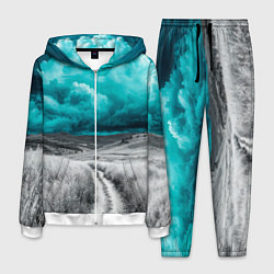 Костюм мужской Монохромное поле и сине-зеленое небо - природный п, цвет: 3D-белый