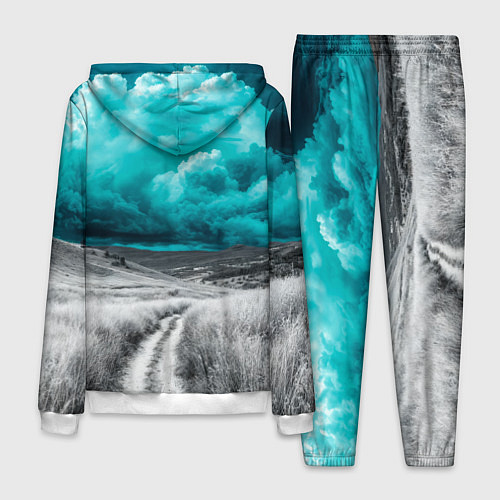 Мужской костюм Монохромное поле и сине-зеленое небо - природный п / 3D-Белый – фото 2