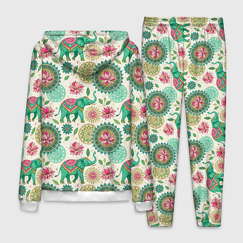 Мужской костюм Слоны и мандалы паттерн в индийской стилистике / 3D-Белый – фото 2