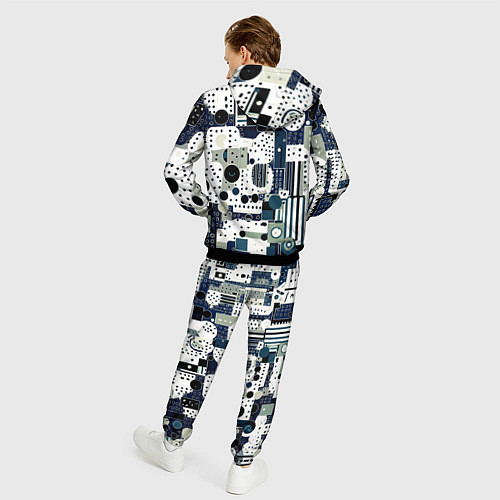 Мужской костюм Чёрно-белый с синий абстракция фигуры точки / 3D-Черный – фото 4