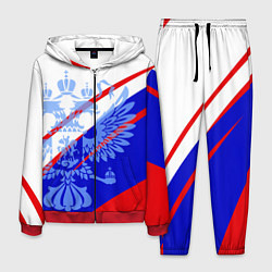 Костюм мужской Герб на фоне цветов флага бело-сине-красный, цвет: 3D-красный