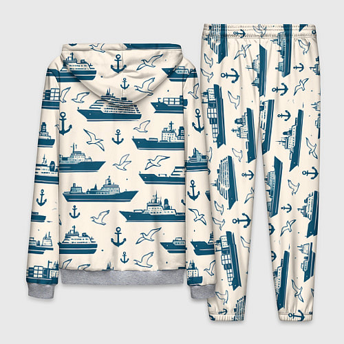 Мужской костюм Морской паттерн из чаек, якорей и кораблей / 3D-Меланж – фото 2