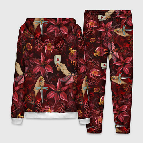 Мужской костюм Бордовая готика с сердцем, лилиями и мотыльками / 3D-Белый – фото 2