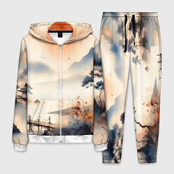 Мужской костюм Таинственный Японский пейзаж - акварель