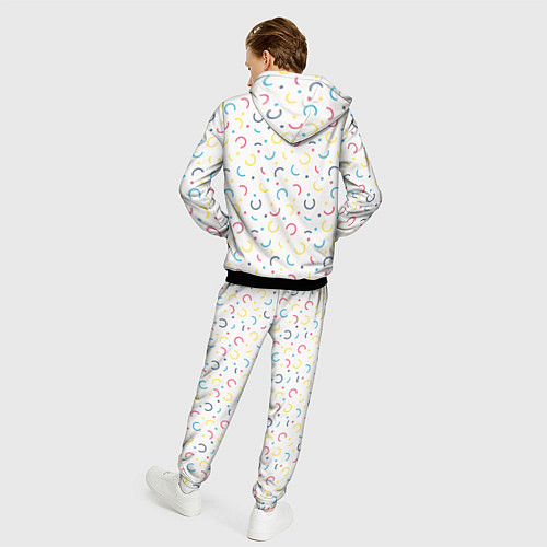 Мужской костюм Цветные точки и дуги на белом / 3D-Черный – фото 4