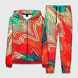 Костюм мужской Красно-зелёный полосатая абстракция, цвет: 3D-красный