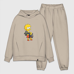Мужской костюм оверсайз Лиза Симпсон и кот, цвет: миндальный