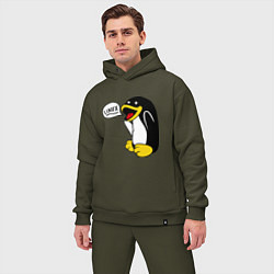 Мужской костюм оверсайз Пингвин: Linux, цвет: хаки — фото 2