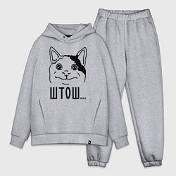 Мужской костюм оверсайз Штош Вежливый котик мем, цвет: меланж