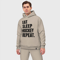 Мужской костюм оверсайз EAT SLEEP HOCKEY REPEAT, цвет: миндальный — фото 2