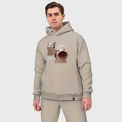 Мужской костюм оверсайз Cat Pop - Мем, цвет: миндальный — фото 2