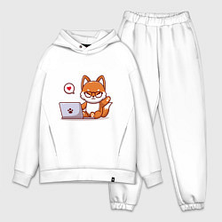 Мужской костюм оверсайз Cute fox and laptop, цвет: белый