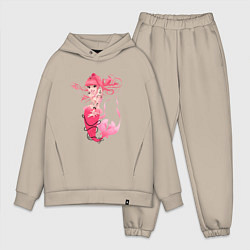 Мужской костюм оверсайз Русалка с тату модная русалочка Z, цвет: миндальный