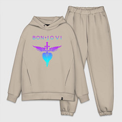 Мужской костюм оверсайз BON JOVI NEON LOGO HEART, цвет: миндальный