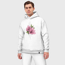 Мужской костюм оверсайз Акварельный розовой цветок, цвет: белый — фото 2