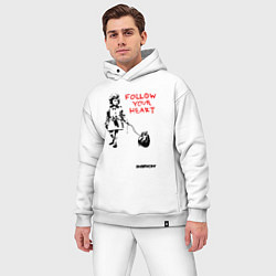 Мужской костюм оверсайз BANKSY БЭНКСИ следуйте за своим сердцем, цвет: белый — фото 2