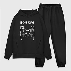 Мужской костюм оверсайз Bon Jovi Рок кот, цвет: черный