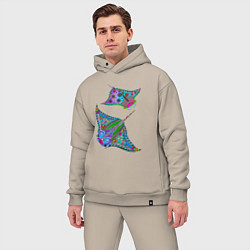 Мужской костюм оверсайз Скаты с психоделической раскраской, цвет: миндальный — фото 2