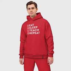 Мужской костюм оверсайз Eat sleep TEACH repeat, цвет: красный — фото 2