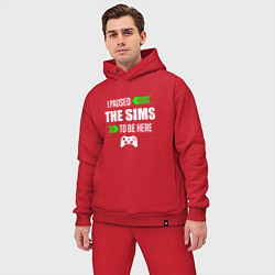 Мужской костюм оверсайз I Paused The Sims To Be Here с зелеными стрелками, цвет: красный — фото 2