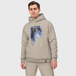 Мужской костюм оверсайз Прикольная сова в акварельном рисунке, цвет: миндальный — фото 2